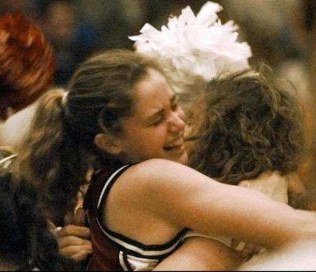 Harvard's Sarah Russell, left, hugs Laela Sturdy after Harvard beat Stanford 71-67 in the first round of the NCAA women's basketball tournemant Saturday, March 14, 1998 in Stanford, Calif. Harvard made history by becoming the first 16th seed in NCAA basketball history to eliminate a No. 1 seed. (AP Photo/Susan Ragan) -- Library Tag 03182006 Sports
